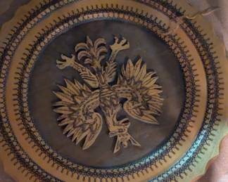 Vintage Handmade Pyrographed Polish Eagle Decorative Wall Plate