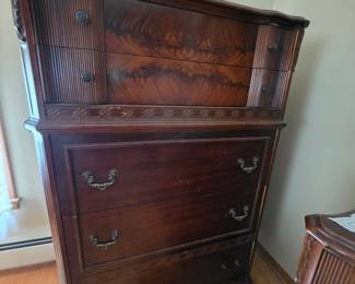 Antique Flame Mahogany Highboy Dresser