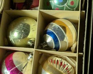Vintage Mid-Century Mercury Glass Christmas Ornaments Set with Original Box