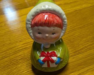 Vintage Ceramic Christmas Girl Figurine with Gift