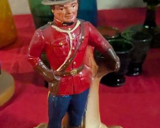 Vintage Drewrys Beer Mountie Advertising Statue with Ashtray Base