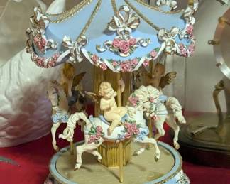 San Francisco Music Box Company Carousel Music Box with Cherubs and Roses