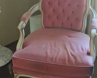 Louis XV Style Pink Velvet Tufted Cabriolet Armchair