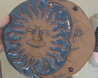 Signed Hand-Crafted Ceramic Sun and Moon Wall Plaque by Gladia