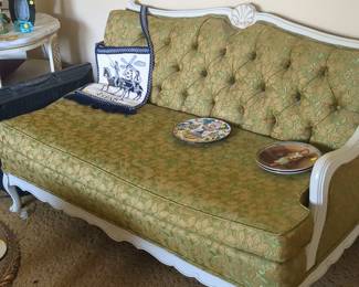 French Provincial Style Tufted Settee with Shell Motif