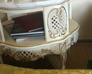 French Provincial Style Two-Tier Side Table with Faux Marble Top