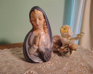 chalkware Madonna, cherub figures