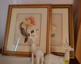 Deer figures, framed pictures