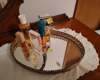 mirror tray, perfume colonges