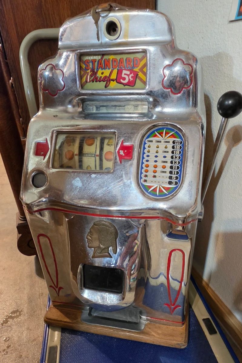 Grab ya a cold beer or a cup of coffee and get comfy! So many cool items and we are still pulling out items! ' 1946 Jennings Indian 5 cent Slot Machine 