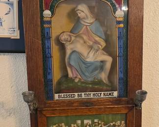 antique Catholic Last Rites Shadow Box, also widely known as a Sick Call Altar or a Viaticum Cabinet. Popular in