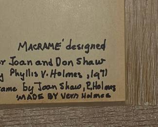 Signature on back of Macrame