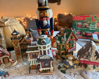 Member's Mark Victorian Village collection (2005 edition) alongside prominent Lemax holiday buildings