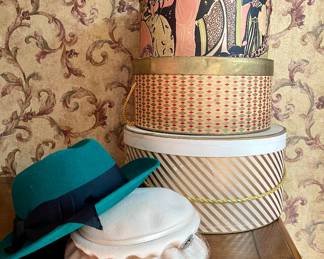 Antique hats and hat boxes