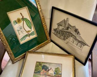 Antique floral, watercolor, and etching
