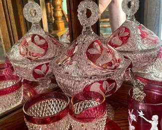 Assorted cranberry glass