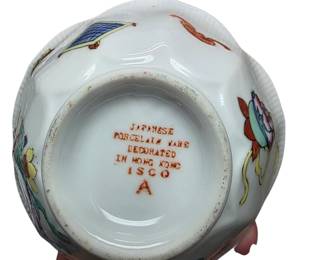 (A5) ISCO Famille Rose Lotus Bowl on Wood Stand (decorated in Hong Kong)  ·  c. 1950s–70s - $50 OBO