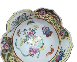 (A5) ISCO Famille Rose Lotus Bowl on Wood Stand (decorated in Hong Kong)  ·  c. 1950s–70s - $50 OBO