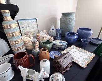 Vintage & Antique Pottery Including Large Monmouth Pottery Vase