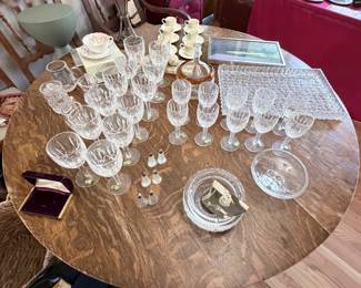 Never Used Waterford Crystal Glasses - Waterford Creamers & Condiment Jar - Waterford Cigar Ashtray - 6 Demitasse Cups & Saucers - Tea Leaf Reading Cup, Saucer & Instruction Book - Vintage Landscape Pastel