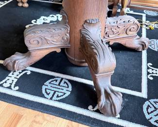 Round Oak Table With Carved Ball & Claw Feet