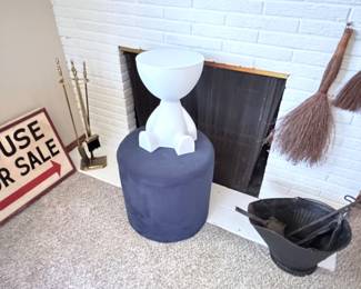 Vintage Double Sided "House For Sale" Sign, Upholstered Foot Stool, Whimsical End Table, Fireplace Tools
