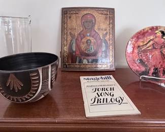 Easter Orthodox Icon "Mother of God of The Sign" - Studio Pottery Bowl - Leger Pottery Plate - Crystal Ice Bucket