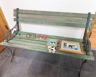 Cast Iron & Weathered Wood Park Bench - Tractor Figures - Cow Collection