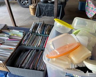 Greeting cards and plastic containers 