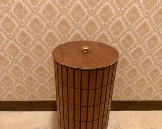Mid-Century wood barrel laundry basket with lid