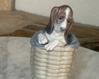 Lladro, "Dog in Basket"