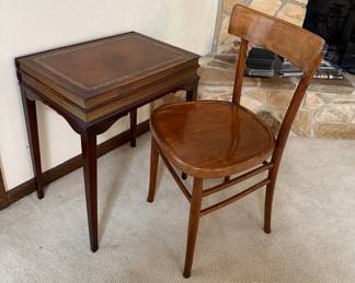 Maitland-Smith style "book" table, chair