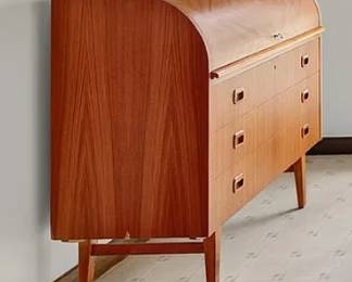 Mid Century Modern Teak Roll Top Cylinder Secretary Desk (photo#2)
