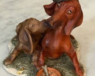 Giuseppe Armani "Dachshund Pair" titled, "Can con Cappello, made in Italy
