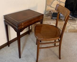 Maitland-Smith style "book" table, chair