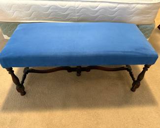Blue Velvet covered padded bench