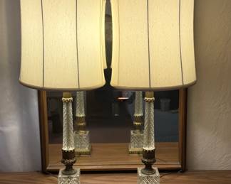 Pair of crystal & brass table lamps