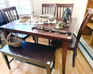 Contemporary dining table with 4 chairs; piano bench