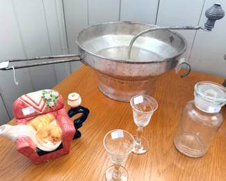 Vintage food mill, cut glasswares