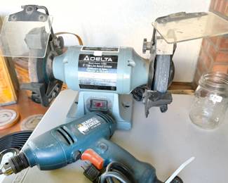 Delta bench grinder, Black + Decker corded drill