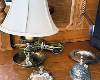 Brass lamp, hand bells/dingers