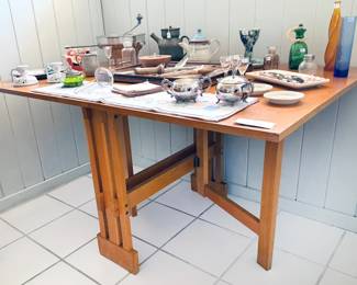 Arts + Crafts drop leaf table; vintage kitchen findings