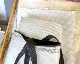 Needle point canvases + kits, oversized bag (folded) for art pads