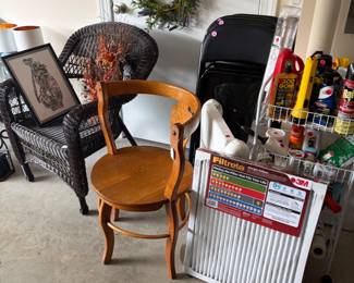 Wicker chairs, cleaning products