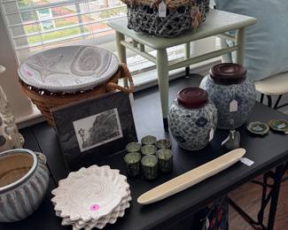 Coastal decor, vintage asian water pots, ginger jars