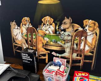 Vintage black velvet Dogs Playing Poker