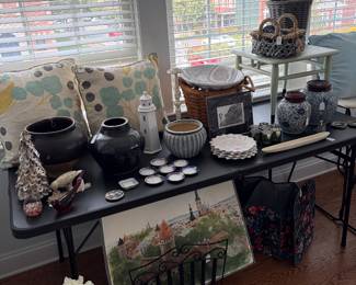 Coastal decor, vintage asian water pots, ginger jars