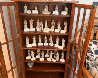 Willow Tree figurines, small mission style cabinet