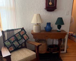 Mission style rocker, pine console table lamps
