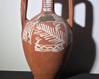 HandPainted Terracotta Jug with Fern Motif